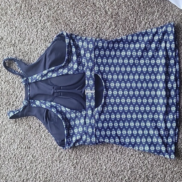 Athleta blue pattern halter top lined tankini top swim size 34D/DD - Picture 7 of 10